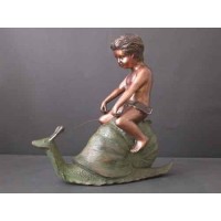 Bronze Fountain "Boy Riding Snail" Sculpture Garden Art   351770846244